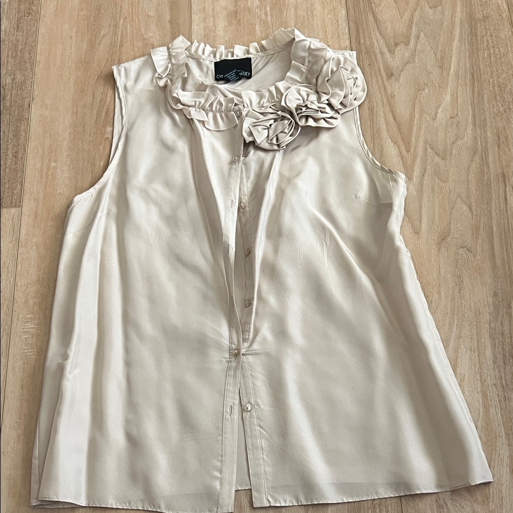 Cynthia Rowley Cream Ruffle Sleeveless Blouse